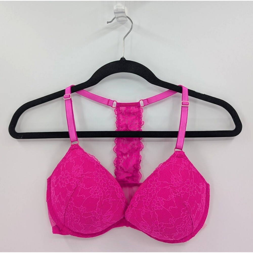 Victoria's Secret Bra 34D Hot Pink Front Close Push Up